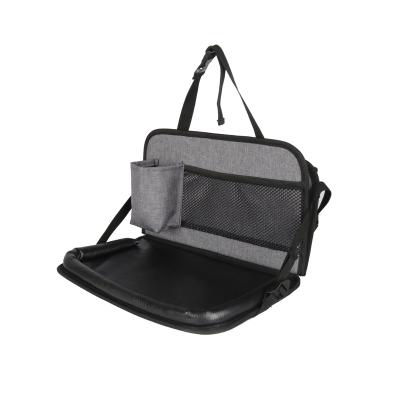 China Durable Foldable Back Seat Car Hanging Organizer With Padded Leather Rack Tray for sale