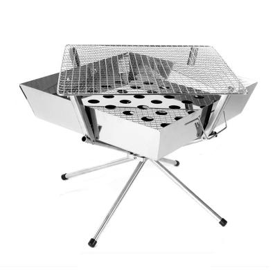 China Portable Folding Charcoal Grill for 3-5 People Standing Stainless Steel Outdoor Camping Stand Single Cross Grill for sale