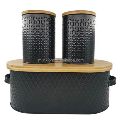 China Bamboo Oval Storage Box Black Freshness Preservation 3 Sets Galvanized Iron Bread Box Cover Metal Bread Box for sale