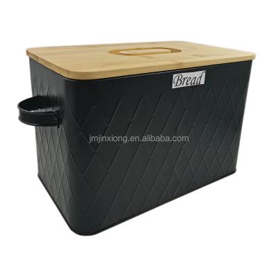 China Baked Goods Bamboo Storage Bin Large Capacity Freshness Keeping Handle Bread Box Lid Square Metal Bread Box For Storage for sale