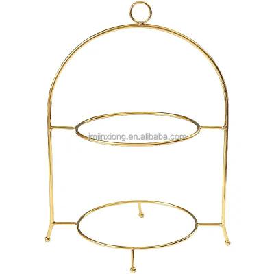 China Whole Welding Structure For Stable Use Two Dessert Dish Iron Wire Pastry Display Stand Metal Snack Portion Rack Wire Rack for sale