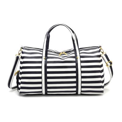 China Korean-NATIONAL version PU striped bag for women's polyester one-shoulder travel bag for sale