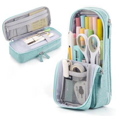 China Schools & Offices Large Capacity Canvas Pen Pencil Case Bag Marker Storage Pocket Stationery Bag For School Office Pink Black Green Blue for sale