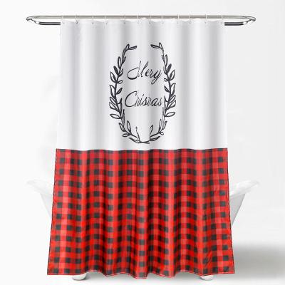 China Viable Red Check Polyester Fabric Cortina De La Ducha Christmas Waterproof Shower Curtain for sale