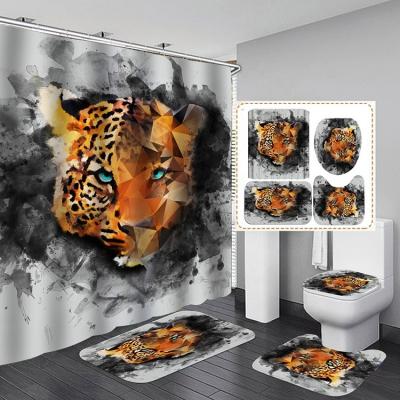 China 3D Printing Polyester Waterproof Bathroom Leopard Tiger Animal Shower Curtain Set With Bath Covers for sale