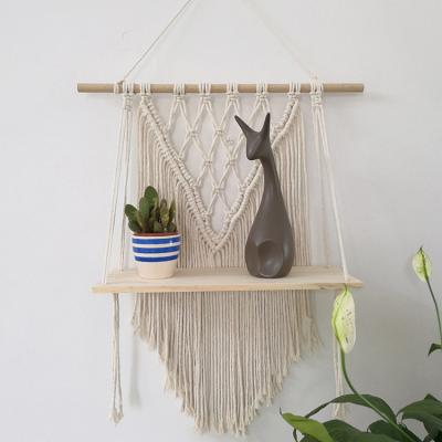 China Bohemian Chic Wall Hanging Art Home Decor Decorative Macrame Storage Boho Wall Shelf for Shop for sale