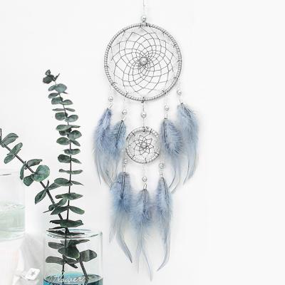 China India Wholesale Art Gift Supplies Silver Gray Feather Decorative Cheap Dream Catchers For Girlfriends for sale