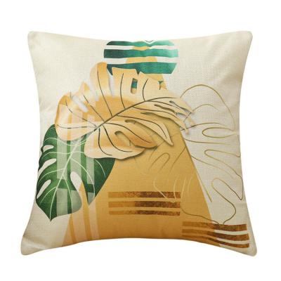 China 100% Canvas Gold Anti-Static Amazon Green Plant Leaves Natural Wholesale Home Decor Cushion Cover Square for sale