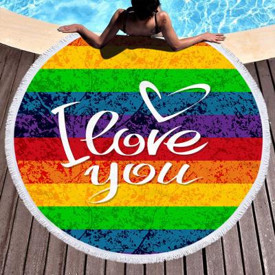 China Lifelike Recycled Mat Round Beach Blanket Beach Love Rainbow Soft Bulk Sand Family Free Towel for sale