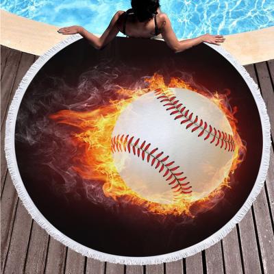 China Viable Extra Large Picnic Blanket Basketball Baseball Print Soccer Round Super Absorbent Beach Towel for sale