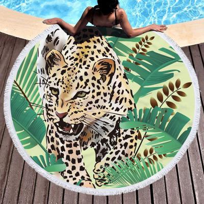 China Animal Print Palm Print Picnic Mat Bath Blanket Round Beach Animal Blue Towel Safe For Cheetah Kids for sale