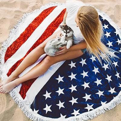 China Independence Day QUICK DRY Holiday USA American Flag Fringed Thick Round Beach Towel for sale