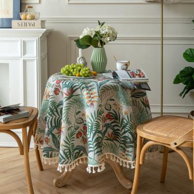 China Retro Decorative Green Plant Print The High End European Round Table Cover Tablecloth With Tassels for sale