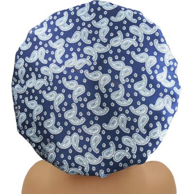 China Three Layer Paisley Women's Satin Waterproof Sleep Cap Sleep Cap Hair Dryer Silk Shower Cap for sale