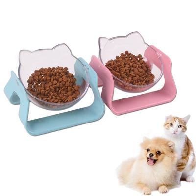 China Sustainable Cat Feeding Bowl Transparent Single Double ABS Elevated 15 Degree Adjustable Folding Pet Feeder for sale