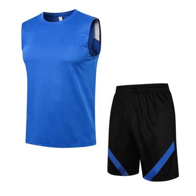 China Shirts & Factory Wholesale Custom Blank Blue Adult Soccer Tops Vest With Shorts for sale