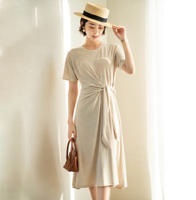 China Anti-Shrinkage Women Dress 2020 Summer Solid Color Casual Short Sleeve Dress For Women Long Lady Dresses for sale