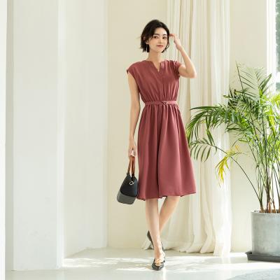 China 2020 V-Neck Casual Fashion Short Sleeve Long Dress Breathable Solid Loose Dress Summer Clothes For Women for sale