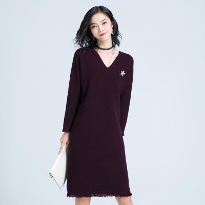 China New Autumn Long Dress Skirt Anti-static Large Size Loose Sleeve Knitted Sweater Dress for sale