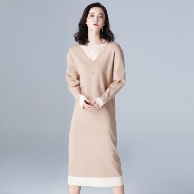 China Fashion anti-static style young woman v-neck Korean dress sweater dress temperamental women dress for sale