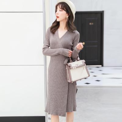 China Fashion Anti-static Autumn Winter Women's Wool Sweater Dress Knit Dresses Casual Knitted Warm Sweater Dress for sale