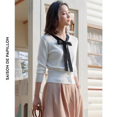 China Ladies Designer Knit Summer Anti Shrink Knitted Sweaters Bowknot Short Sleeve Knit Top for sale