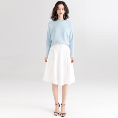 China Ladies Anti-Shrink Customized Knitting Sweater Top Solid Color Batwing Neck Long Round Loose Sleeve Sweater for sale