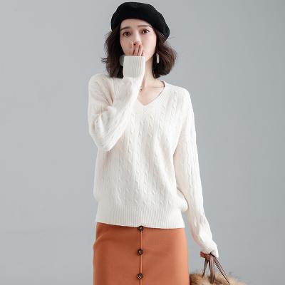 China Autumn Winter Women Anti-Shrink V-Neck Sweater Loose Elegant Warm Knitted Sweaters Shape Solid Knitwear Pullover Tops for sale