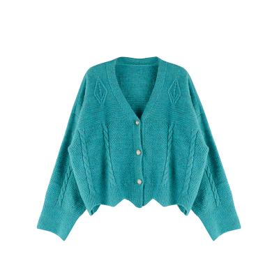 China The new fashionable V-neck candy color anti-shrink short bottom knitted coat in autumn and winter for sale