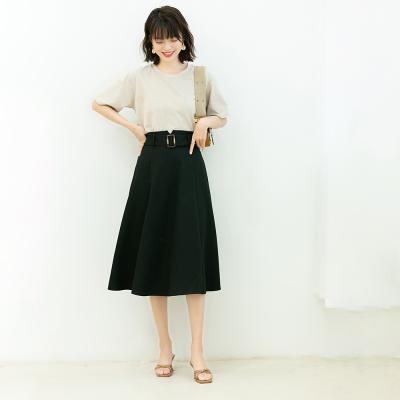 China Anti-static Elegant Pleated Women's Office Lady High Waist Women Solid Color Skirt Casual Midi Skirt 2020 New for sale