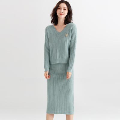 China Wholesale anti-static women's sweater long sleeve bust skirt suit two-piece knitted shirts for sale