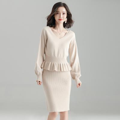 China Anti-Static Ladies Western Dress Designs Fashion Simple Women's Superior Knitted Dresses Two Suits for sale