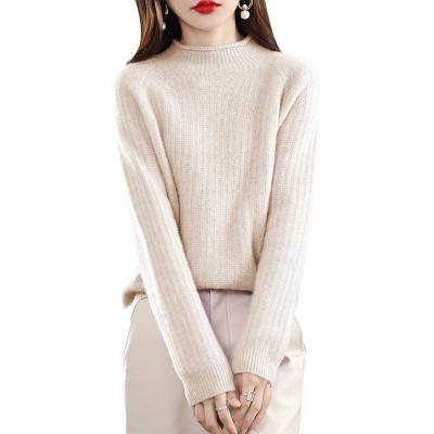 China Anti-wrinkle texture super soft crewneck slim fit long sleeves minimalist design thicken 100% pure wool sweater on womenHot sale for sale