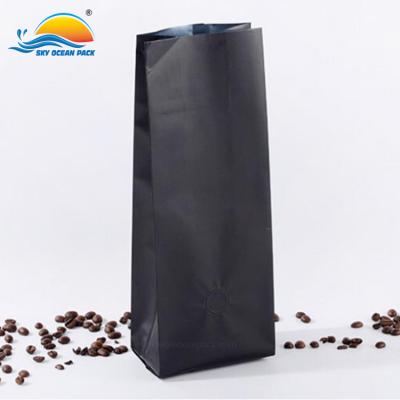 China Custom Printing Black Food Coffee Bean Bag Flat Bottom With Vent Valve for sale