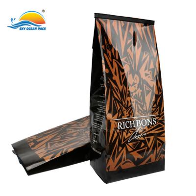 China Food Customized Box Bottom Pouch Plastic Coffee Bags With Air Valve And Ziplock for sale