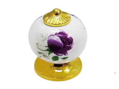 China Diameter 33mm Round Ceramic Wardrobe Door Knobs Gold Plated Rose Pattern Porcelain Furniture Handles for sale