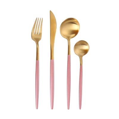 China Popular Viable Wedding Rose Knife Spoon and Fork Flatware Sets Stainless Steel Cutlery Set for sale