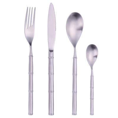 China Sustainable Wholesale Heavy Bamboo Shape Round Handle 18 8 Stainless Steel Flatware for sale