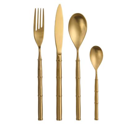 China Sustainable Europe Restaurant Knife Fork Spoon 18/8 Stainless Steel Gold Cutlery Set for sale