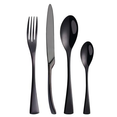 China Durable European Kaya High Grade Black 304 Stainless Steel Steak Knife And Fork Spoon Luxury Flat Tableware for sale