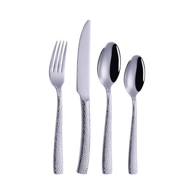 China Viable Snakeskin Pattern Sliver Color Stainless Steel Knife Fork Spoon Cutlery Set for sale