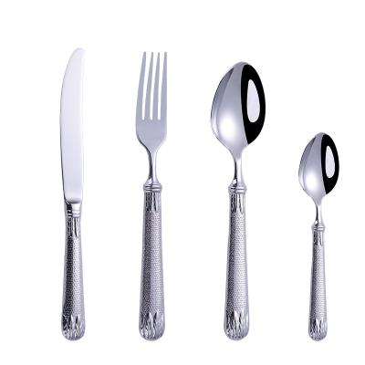 China Luxury 18 Cavity Viable Handle Mirror Polish Knife Fork Spoon Tea Spoon 8 Flatware Sets for sale