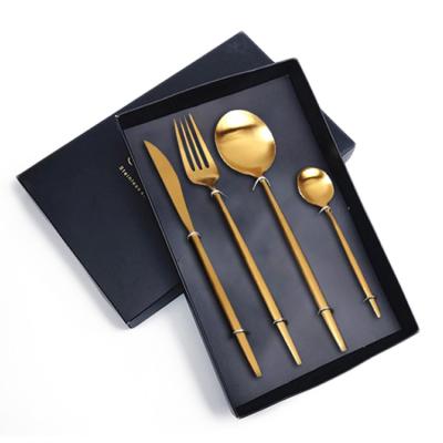 China Sustainable Hot Selling Reusable Matte Polish Cutlery Gold Stainless Steel Flatware Set Reusable Gold for sale