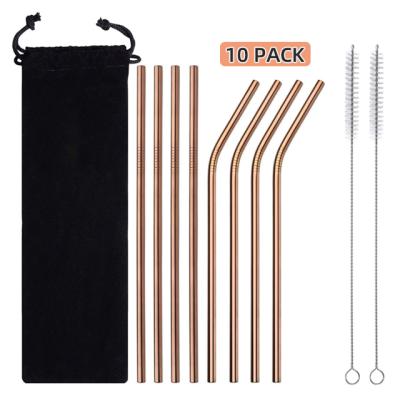 China Sustainable Amazon Success 10pcs Rose Gold 215*6mm Stainless Steel Metal Straws With Customized Logo for sale