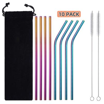 China Disposable 2020 New Products 304 Metal Silver Straws Set Straw Brush Bag Stainless Steel Metal Straws for sale