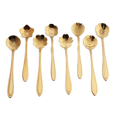 China Viable Gold Flower Shape Design Stainless Steel Teaspoon Tea Spoon for sale