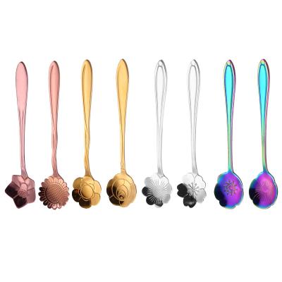 China Hot Selling New Design Sustainable Muti Color Creative Flower Teaspoon Stainless Steel for sale