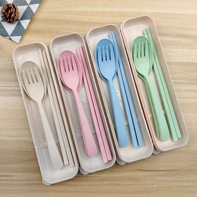 China Eco-friendly Plastic Portable Spoon Fork Chopsticks Wheat Straw Cutlery Set With Case for sale