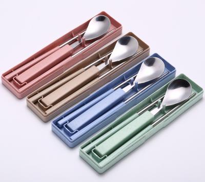 China Eco Sustainable Food Safe Stainless Steel Wheat Straw Spoon And Chopistick 2pcs Set for sale