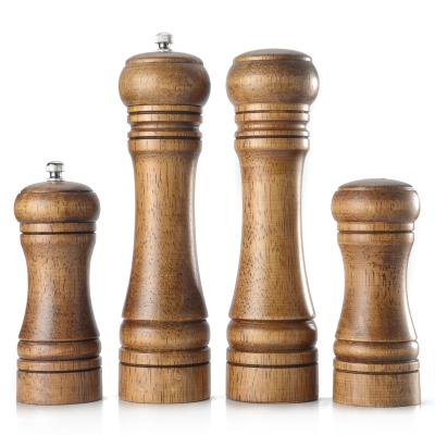 China Sustainable Kitchen Tools 5 Inch 8 Inch Wooden Salt And Pepper Mill Set 2pcs With Color Box for sale